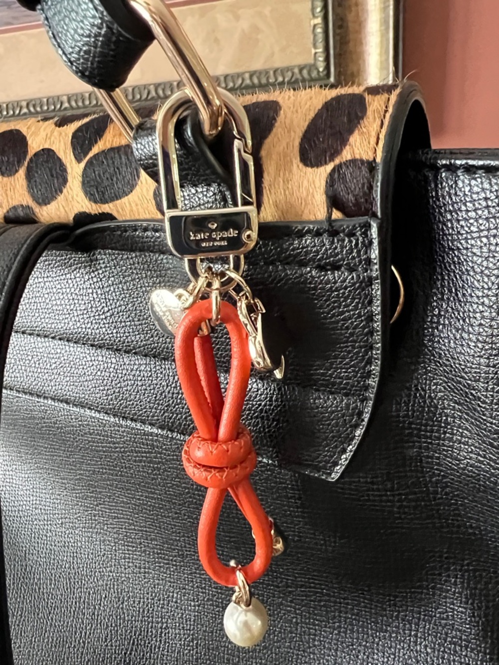 kate spade Orange Leather Knot Key Charm with Pearl and Spade charm only - Picture 8 of 10